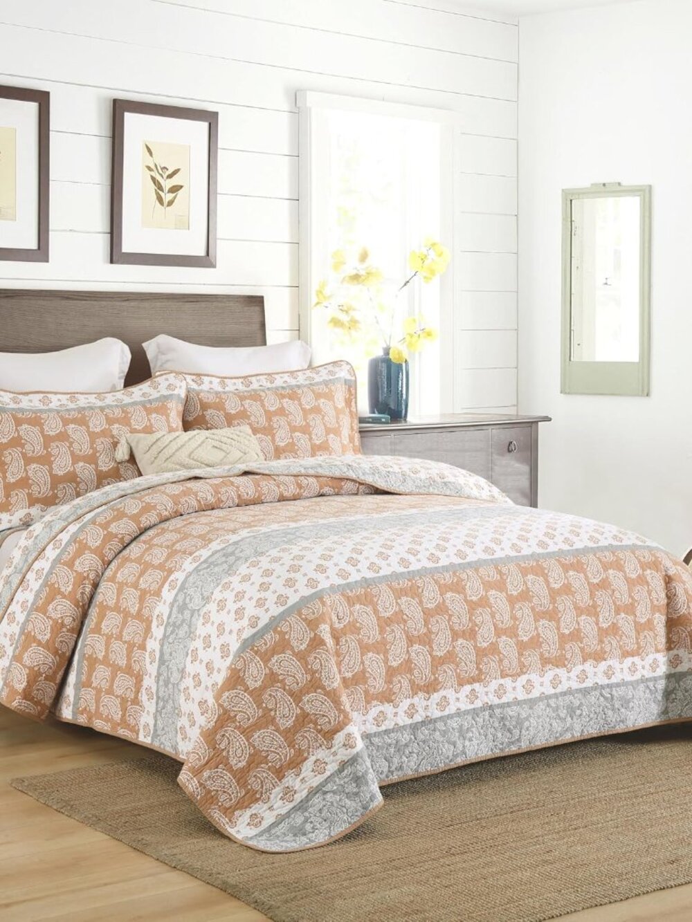 Terracotta Quilts Queen Size,Paisley Comforter Set Queen,Cotton Queen Comforter - Picture 2 of 6